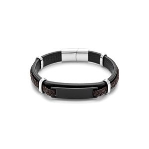 Pulseira Masculina de Couro Preto e Marrom em Aço - PL2452