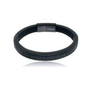 Pulseira Masculina de Couro Preto Trabalhado em Aço - PL24512