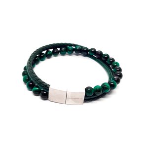 Pulseira Masculina de Couro Verde Shambala em Aço - PL24527