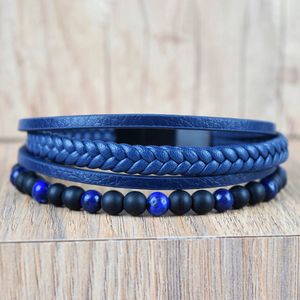 Pulseira Masculina de Couro Azul Trançado em Aço - PL24516