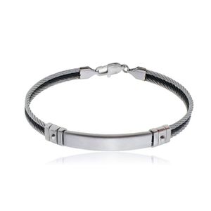 Pulseira Masculina 3 Fios Torcidos Placa Escovada em Aço - PL24519