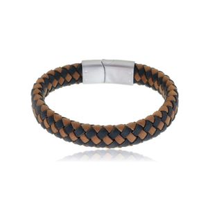 Pulseira Masculina de Couro Marrom Trançado em Aço - PL24523