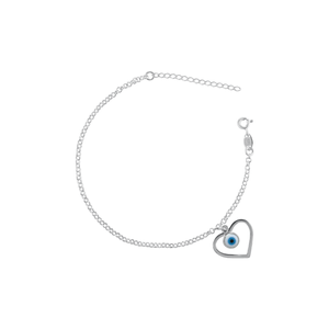 Pulseira Coração Olho Grego em Prata 925 - PL22727