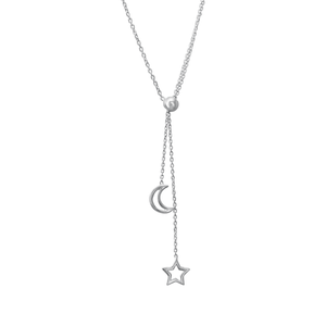 Colar Gravata Estrela e Lua em Prata 925 - PL23865