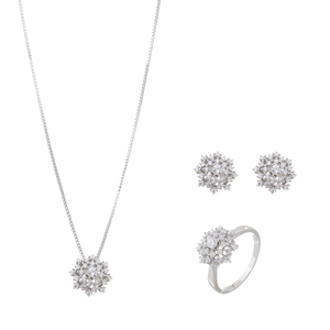Conjunto Chuveirinho Zircônia em Prata 925 - PL24536