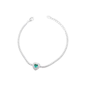 Pulseira Riviera com Coração Turmalina em Prata 925 - PL24533
