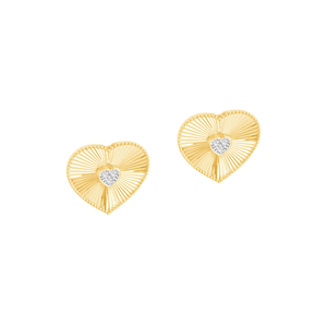 Brinco Coração Trabalhado com Diamantes em Ouro 18K - AU14471