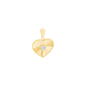 Pingente Coração Trabalhado com Diamantes em Ouro 18K - AU14472
