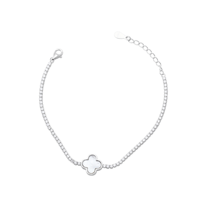 Pulseira Riviera com Trevo Madrepérola em Prata 925 - PL24540
