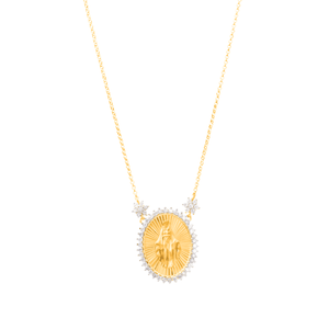 Colar Nossa Senhora das Graças com Diamante em Ouro 18K - AU14468
