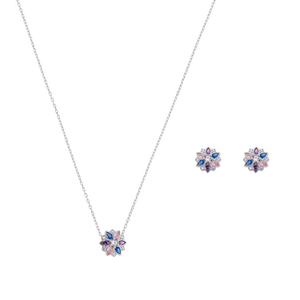 Conjunto Flor Zircônia Multicor em Prata 925 - PL24613