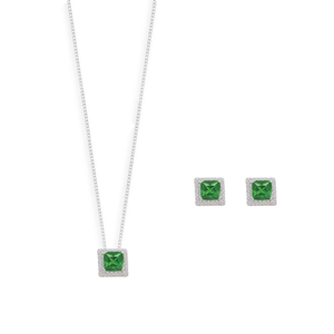 Conjunto Quadrado Zircônia Verde em Prata 925 - PL24628