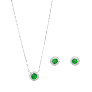 Conjunto Redondo Zircônias Verde em Prata 925 - PL24600