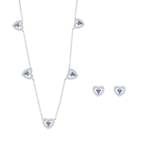 Conjunto Corações Zircônias Azuis em Prata 925 - PL24606