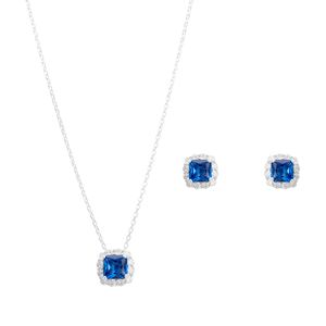 Conjunto Quadrado Zircônia Azul em Prata 925 - PL24605