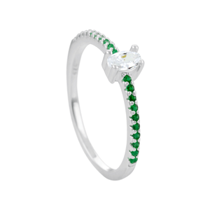 Anel Central Zircônia Aro Cravejado Verde em Prata 925 - PL23948