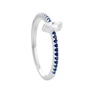 Anel Central Navete e Aro com Zircônia Azul em Prata 925 - PL23944