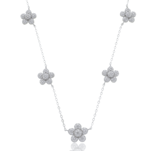 Colar Flores Cravejadas em Prata 925 - PL24635