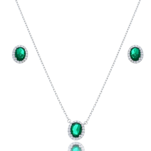 Conjunto Oval com Zircônia Verde em Prata 925 - PL24708