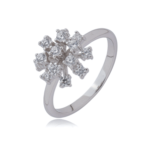 Anel Flor com Zircônias em Prata 925 - PL24711