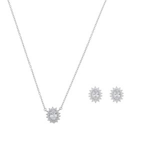 Conjunto Oval Zircônia White em Prata 925 - PL24283