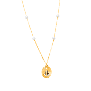 Colar Oval Nossa Senhora com Pérolas em Ouro 18K - AU14469