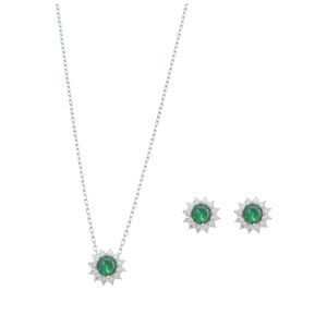 Conjunto Flor Zircônia Verde em Prata 925 - PL24274