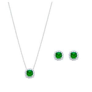 Conjunto Quadrado Zircônia Verde em Prata 925 - PL24280