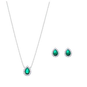 Conjunto Gota Zircônia Verde em Prata 925 - PL24279