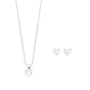 Conjunto Coração Zircônia em Prata 925 - PL22337