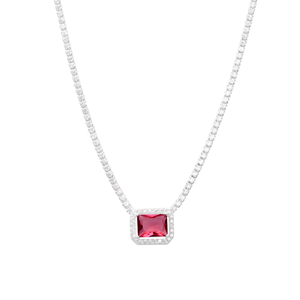 Colar Riviera com Retângulo Zircônia Rubi em Prata 925 - PL24707
