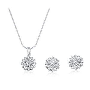 Conjunto Flor com Zircônias em Prata 925 - PL24749