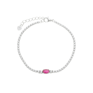 Pulseira Riviera Oval Zircônia Rubi em Prata 925 - PL24724