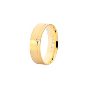 Aliança Feminina 5,5MM Escovada e Diamante em Ouro 18K - AU14558