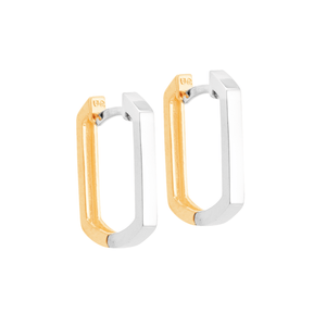 Argola Retangular Fio Quadrado Bicolor em Ouro 18K - AU14585