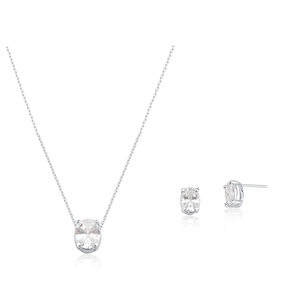 Conjunto Oval com Zircônias White em Prata 925 - PL24790