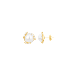Brinco Pérola com Diamantes em Ouro 18K - AU14440