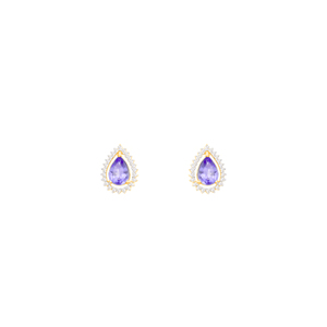 Brinco Gota Tanzanita e Brilhantes em Ouro 18K - AU14432