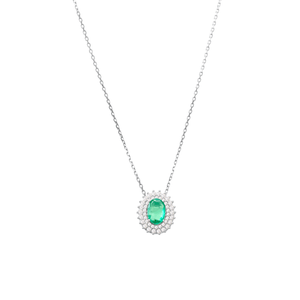 Colar Oval com Esmeralda e Diamantes em Ouro Branco 18K - AU14442