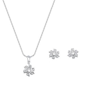 Conjunto Flor Petalas com Zircônia em Prata 925 - PL24850