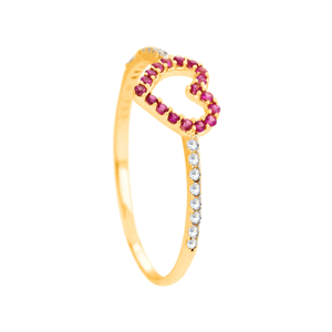 Anel Coração Cravejado Zircônia Rosa em Ouro 18K - AU14495