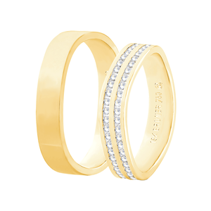 Par Aliança 4MM Sinuosa com Diamantes em Ouro 18K - AU14524