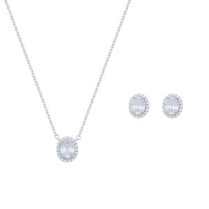 Conjunto Oval Zircônias White em Prata 925 - PL24716