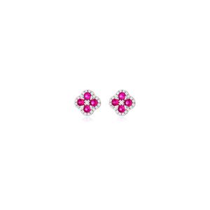 Brinco Flor Zircônia Rosa e Cravejada em Prata 925 - PL24295