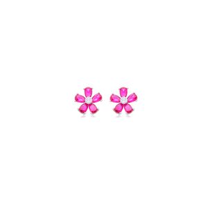 Brinco Flor Zircônia Rosa em Prata 925 - PL24294