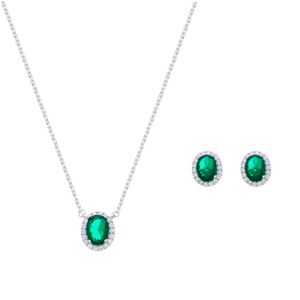 Conjunto Oval com Zircônia Verde em Prata 925 - PL24708
