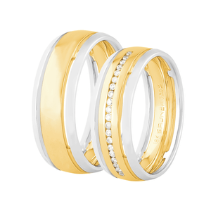 Par Alianças 7MM Diamantes em Ouro 18K e Ouro Branco - AU14551