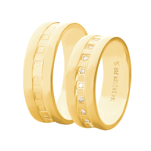 Par Alianças 6,5MM Quadradinhos e Diamantes em Ouro 18K - AU14554