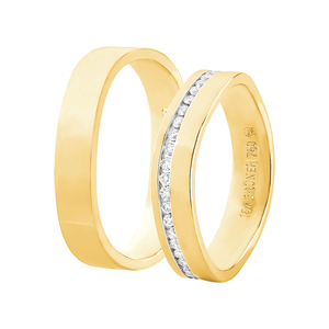 Par Aliança 4MM Sinuosa com Diamantes em Ouro 18K - AU14556