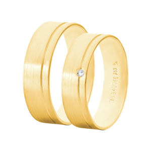 Par Alianças 5,5MM Escovada e Diamante em Ouro 18K - AU14559